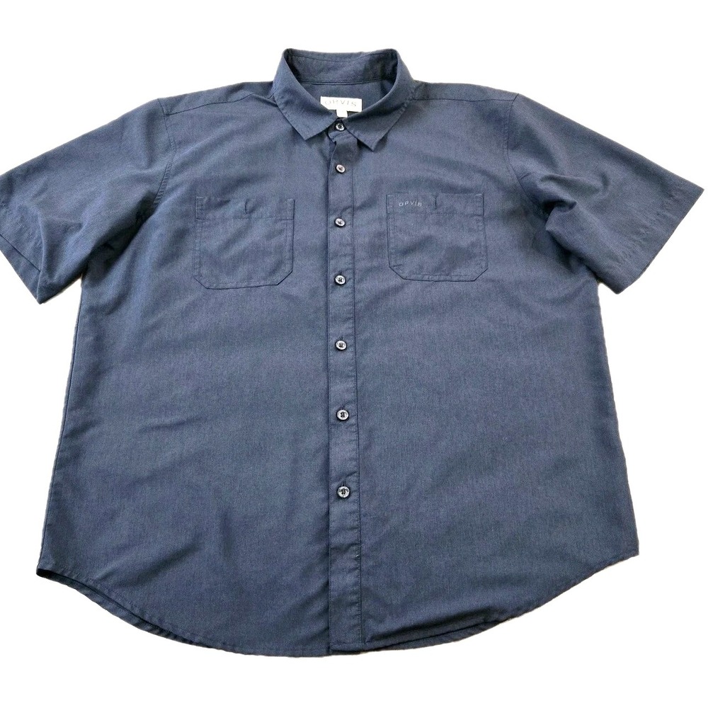 Orvis Men's Short Sleeve Button Down Collared Shirt Dark Midnight Blue XL